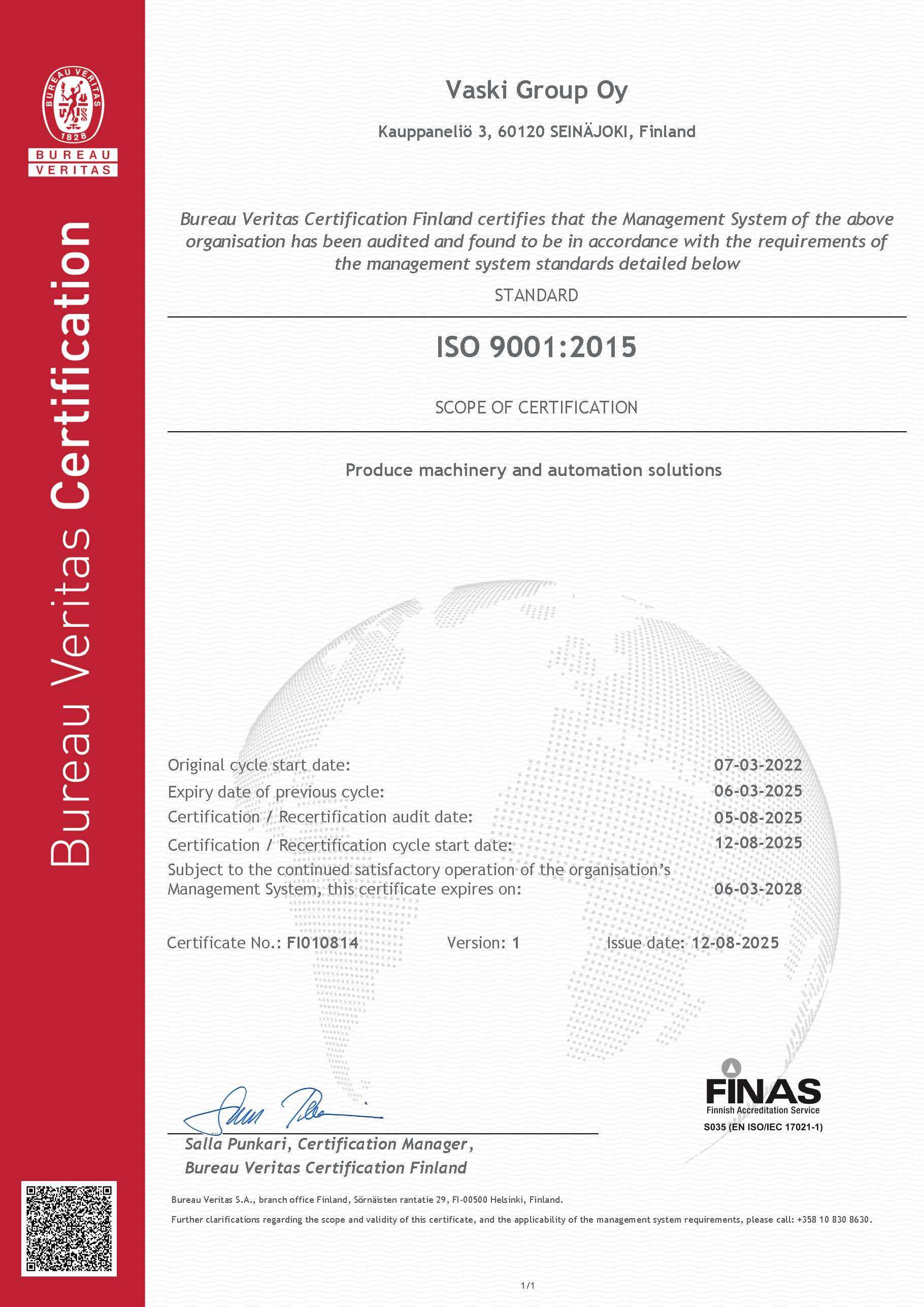 Vaski Group Oy ISO 9001 ENG 2025